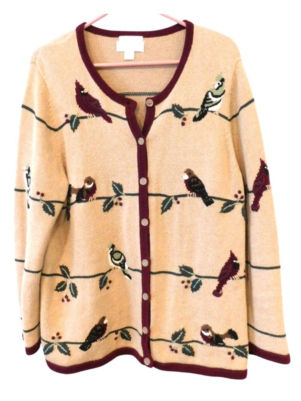 CJ Banks 1X Bird Cardigan Sweater Christopher Banks Nature Cottagecore Cardinal